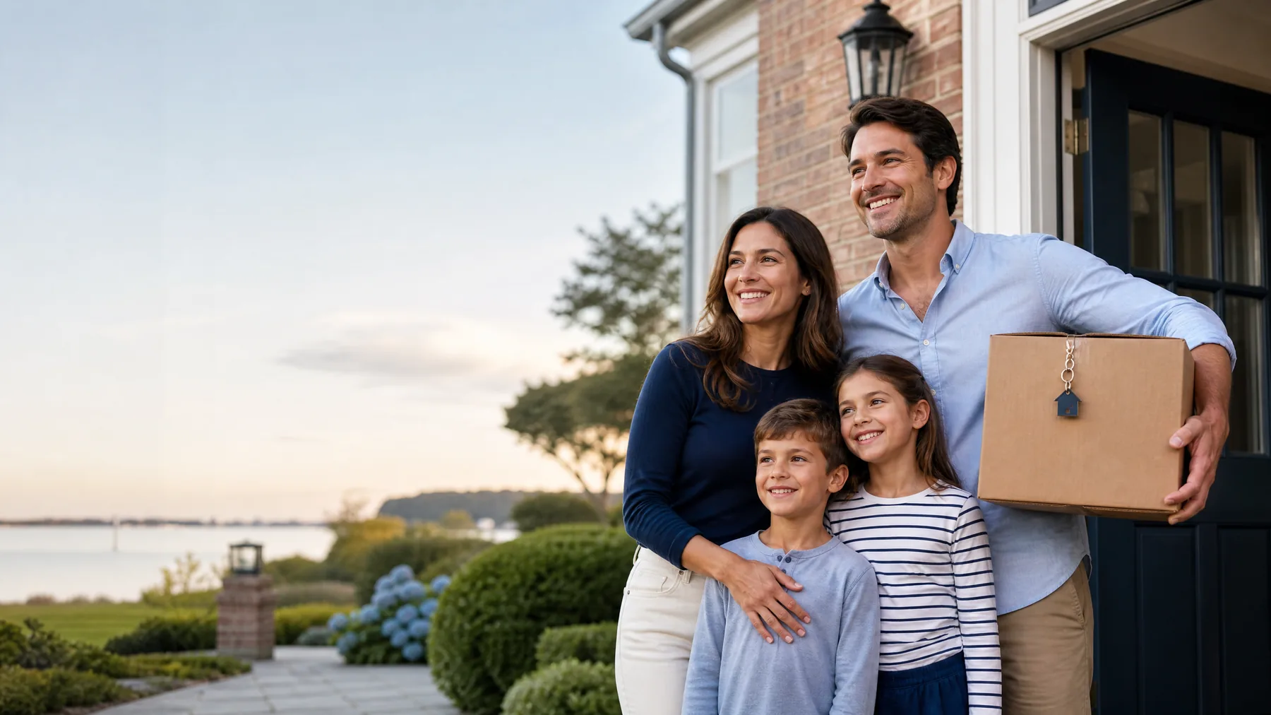 Family at the entrance of their new home