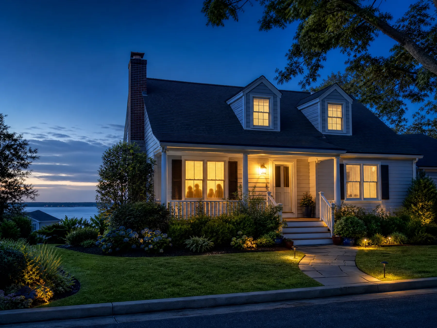 A welcoming family home at dusk